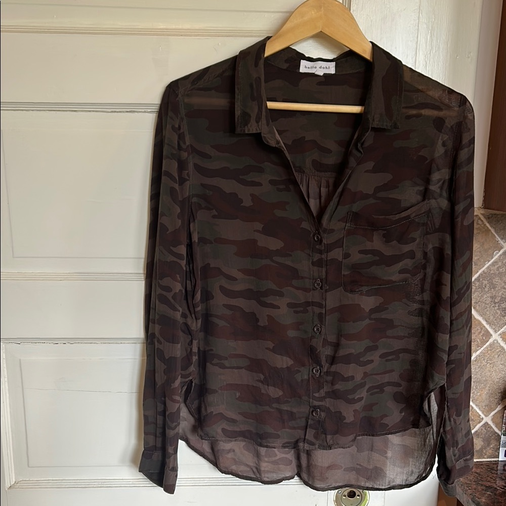 Sheer Camouflage Button-Up Shirt